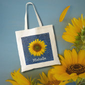 Botanische Zonnebloem Blauw Land gepersonaliseerd Tote Bag
