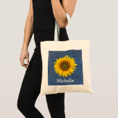 Botanische Zonnebloem Blauw Land gepersonaliseerd Tote Bag (Voorkant (product))