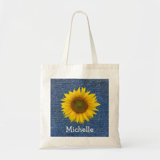 Botanische Zonnebloem Blauw Land gepersonaliseerd Tote Bag (Voorkant)