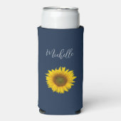 Botanische Zonnebloem Elegant Marine Blauw Seltzer Blikjeskoeler (Seltzer Voorkant)