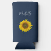 Botanische Zonnebloem Elegant Marine Blauw Seltzer Blikjeskoeler (Achterkant)