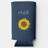 Botanische Zonnebloem Elegant Marine Blauw Seltzer Blikjeskoeler (Voorkant)