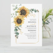 Botanische zonnebloem Eucalyptusbruiloft Kaart (Staand voorkant)