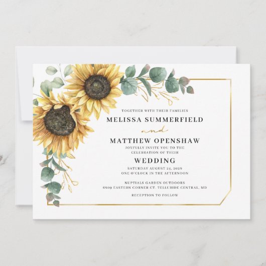 Botanische zonnebloem Eucalyptusbruiloft Kaart (Voorkant)