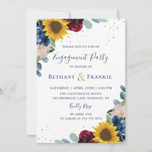 Botanische zonnebloem Floral Engagement Party Kaart (Voorkant)