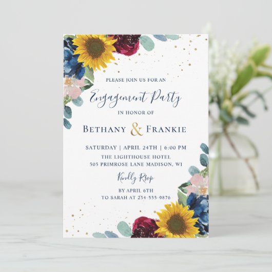 Botanische zonnebloem Floral Engagement Party Kaart (Staand voorkant)