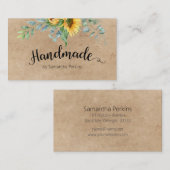 Botanische Zonnebloem Kalligrafie Rustiek Handgema Visitekaartje (Voorkant / Achterkant)