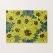 Botanische Zonnebloem Kunst Geel Blauw Legpuzzel (Horizontaal)