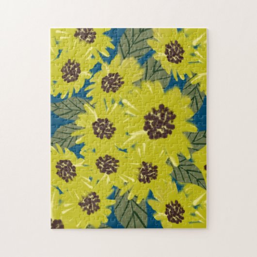 Botanische Zonnebloem Kunst Geel Blauw Legpuzzel (Verticaal)
