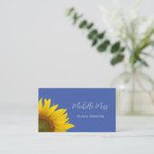 Botanische Zonnebloem QR code Whimsical Blue Visitekaartje (Staand voorkant)