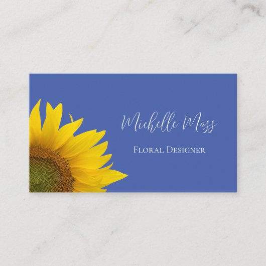 Botanische Zonnebloem QR code Whimsical Blue Visitekaartje (Voorkant)