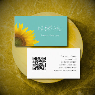 Botanische Zonnebloem QR-code Whimsical Boho Visitekaartje