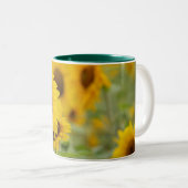 Botanische zonnebloem tweekleurige koffiemok (Voorkant rechts)