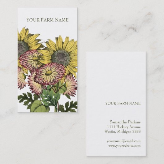 Botanische  zonnebloem visitekaartje (Voorkant / Achterkant)