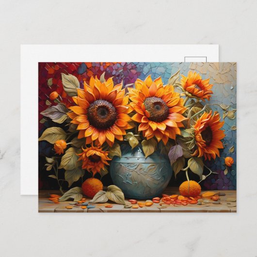 Botanische Zonnebloemen op Vaas Briefkaart (Voorkant / Achterkant)