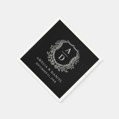 Botanische Zwart Wit Crest bruiloft monogram Servet (Hoek)