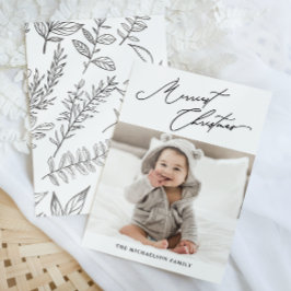 Botanische Zwart-wit Merriest Christmas Foto Feestdagenkaart