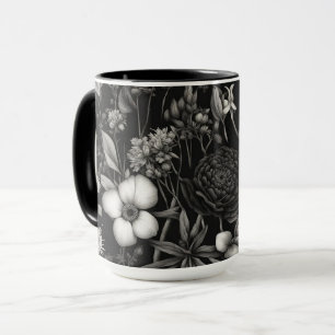 Botanische zwart-witte bloemen mok
