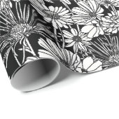 Botanische zwart witte madeliefjes Floral Art Patt Cadeaupapier (Rol Hoek)