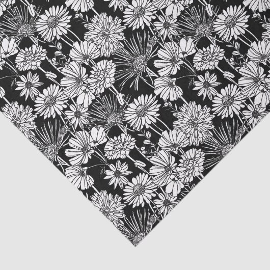 Botanische zwart witte madeliefjes Floral Art Patt Tissuepapier (Detail)