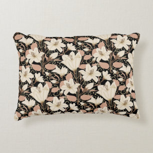 Botanische Zwarte Beige Lelie Bloemenpatroon Accent Kussen