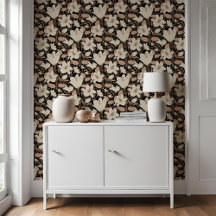 Botanische Zwarte Beige Lelie Bloemenpatroon