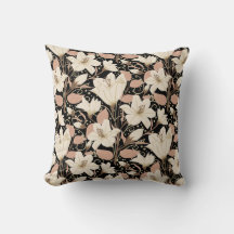 Botanische Zwarte Beige Lelie Bloemenpatroon