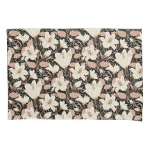 Botanische Zwarte Beige Lelie Bloemenpatroon