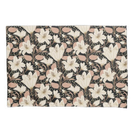 Botanische Zwarte Beige Lelie Bloemenpatroon Kussensloop