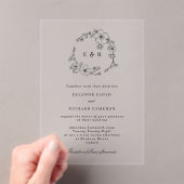 Botanische Zwarte Bloemenkrans Monogram Huwelijk Acryl Uitnodigingen (Insitu (Draagbaar))