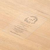 Botanische Zwarte Bloemenkrans Monogram Huwelijk Acryl Uitnodigingen (Laagn)