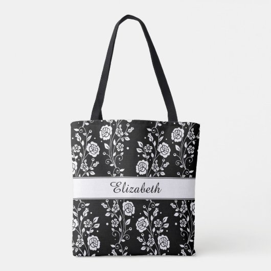 Botanische zwarte en witte flessenbloem tote bag (Achterkant)