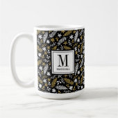 Botanische Zwarte Goud Monogram Naam Vakantie Koffiemok (Links)