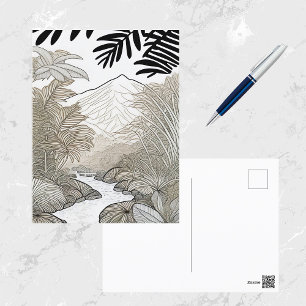 Botanische zwarte regenwoudlijntekening briefkaart