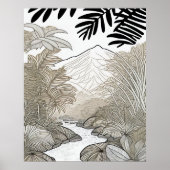 Botanische zwarte regenwoudlijntekening poster (Voorkant)