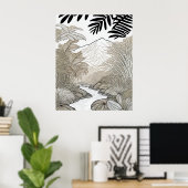 Botanische zwarte regenwoudlijntekening poster (Thuiskantoor)