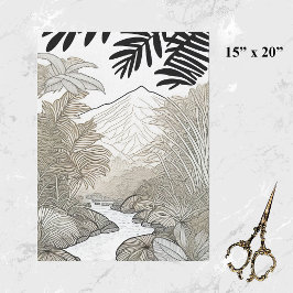 Botanische zwarte regenwoudlijntekening tissuepapier