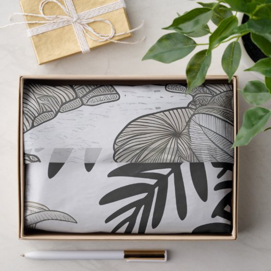 Botanische zwarte regenwoudlijntekening tissuepapier (Geschenk)