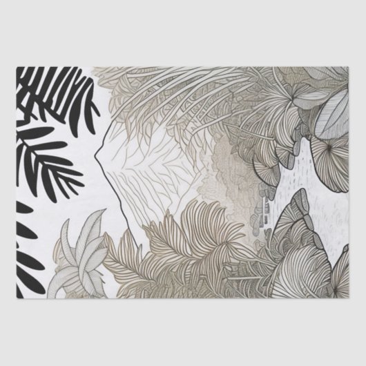 Botanische zwarte regenwoudlijntekening tissuepapier (Voorkant)