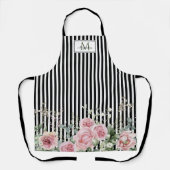 Botanische Zwarte Streep Script Naam Monogram Schort (Voorkant)