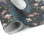 Botanische Zwarte Trouw Pauw & Bloemen Cadeaupapier (Rol Hoek)