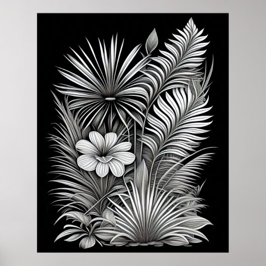 Botanische zwarte witte lijntekening poster (Voorkant)