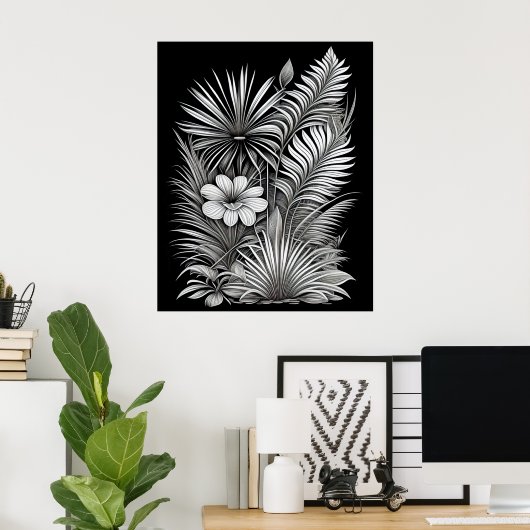 Botanische zwarte witte lijntekening poster (Thuiskantoor)