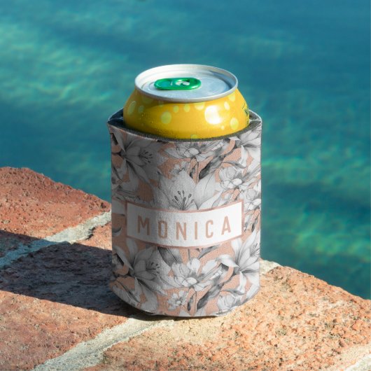 Botanische zwarte witte roos gouden glitter bloeme blikjeskoeler (Insitu Zwembad)