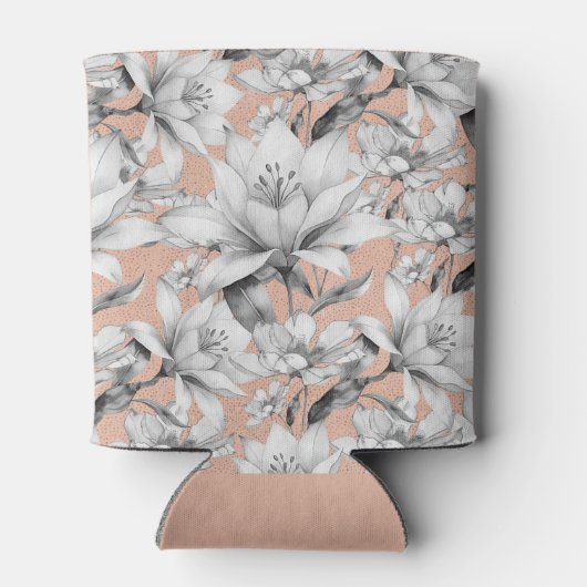 Botanische zwarte witte roos gouden glitter bloeme blikjeskoeler (Achterkant)