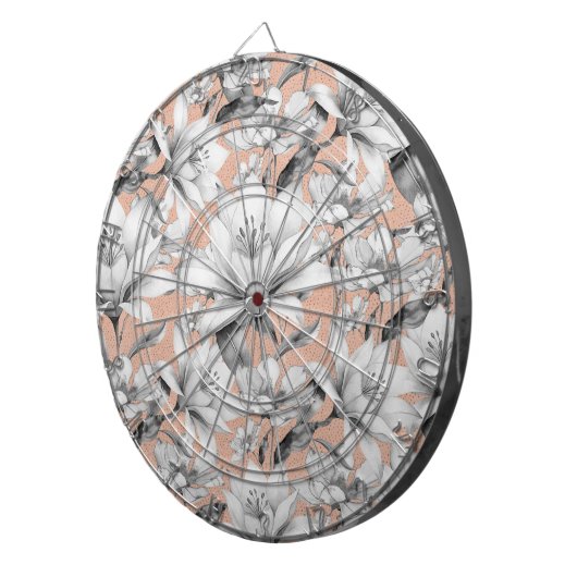 Botanische zwarte witte roos gouden glitter bloeme dartbord (Voorkant Rechts)