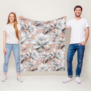Botanische zwarte witte roos gouden glitter bloeme fleece deken