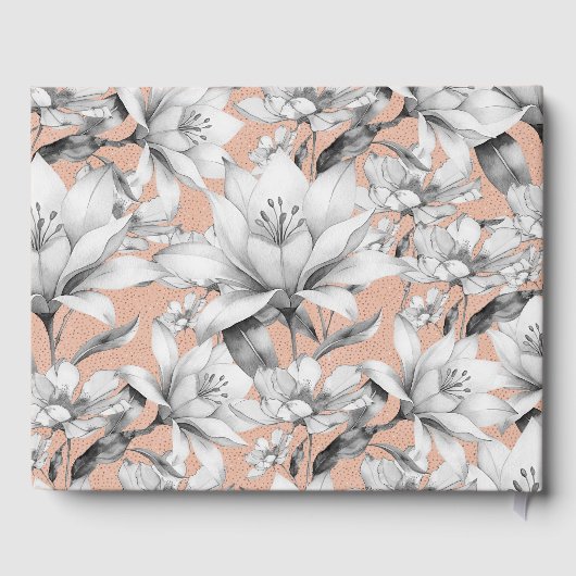 Botanische zwarte witte roos gouden glitter bloeme gastenboek (Achterkant)