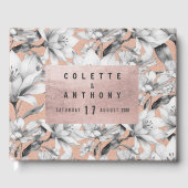 Botanische zwarte witte roos gouden glitter bloeme gastenboek (Voorkant)