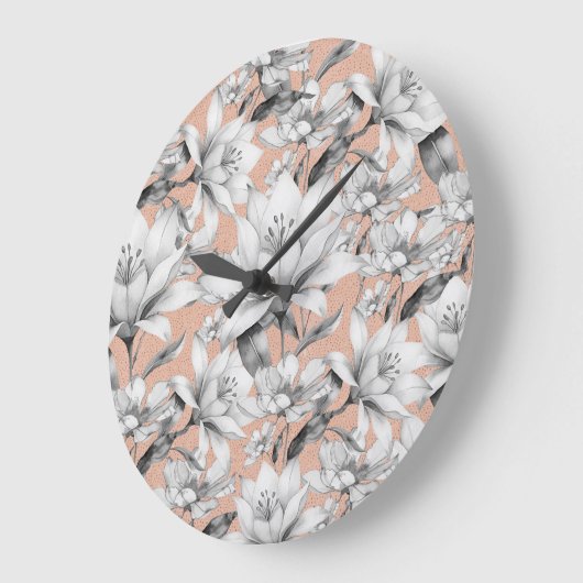 Botanische zwarte witte roos gouden glitter bloeme grote klok (Hoek)